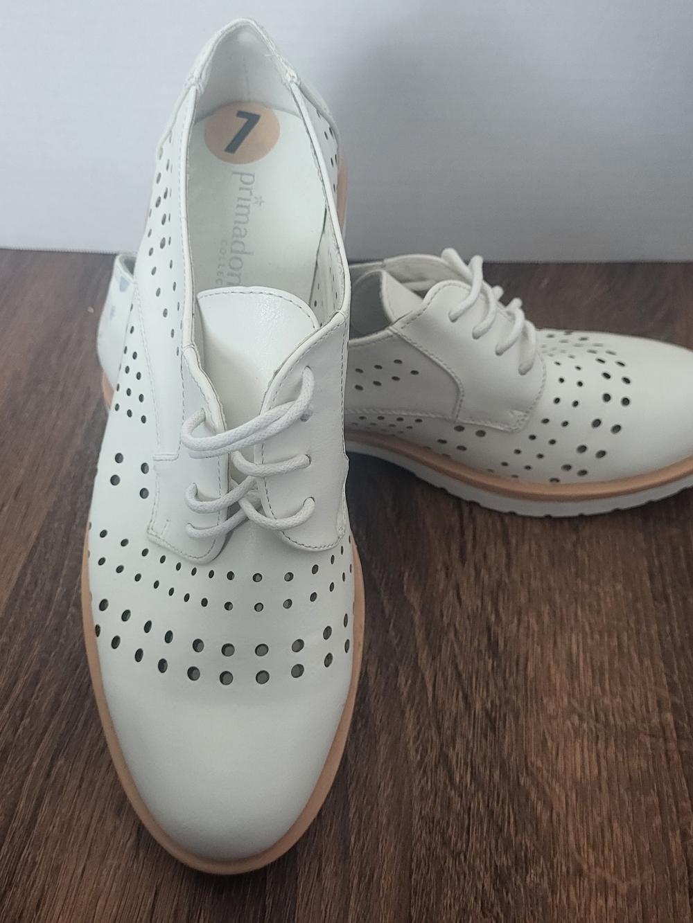 Prima Donna White Perforated Lace-Up Flats